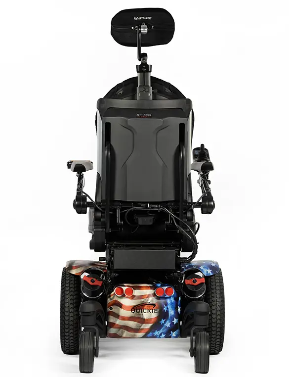 Power wheelchair with American flag shroud pattern