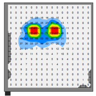 Pressure map diagram of a person seated on a boarding chair