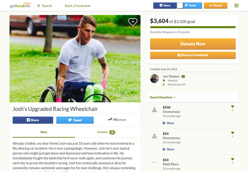 Josh Heine's GoFundMe campaign webpage