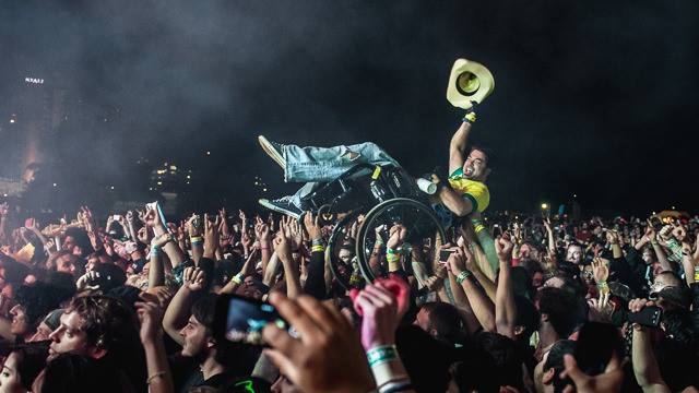 Brandon Stone wheelchair crowdsurfing at Fun Fun Fun Fest