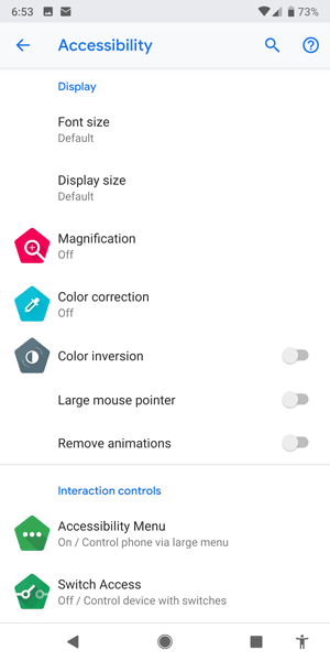 Android accessibility menu