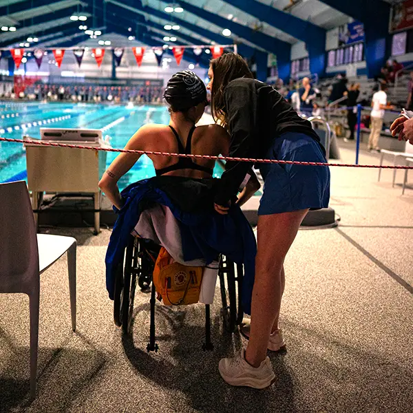 Eden Schroeder preparing to swim