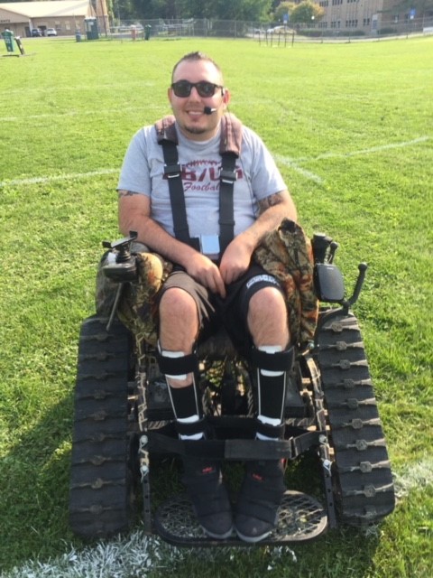 Stephen using his track chair